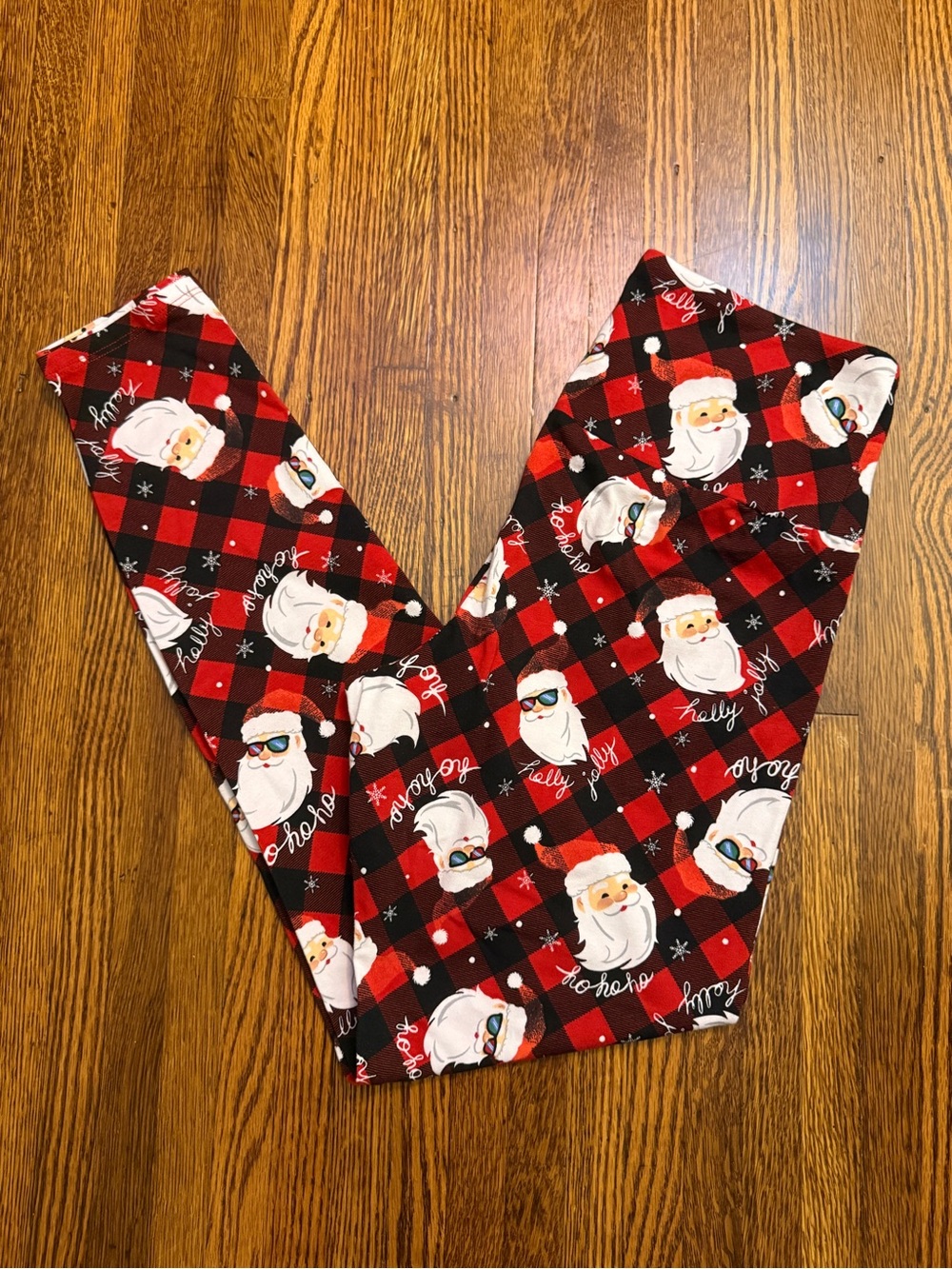 No Boundaries Christmas Santa Buffalo Plaid Leggings - Size M (8-10)